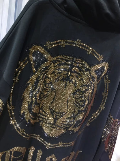 Oversized Sparkly Tiger Zip-Up Hoodie