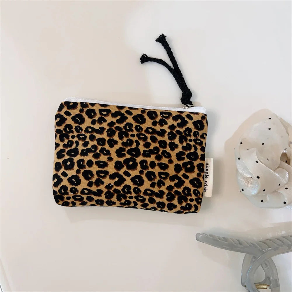 Compact Leopard Print Cosmetic & Coin Bag | Zipper Makeup Organizer, Travel Beauty Case, Money Pouch 