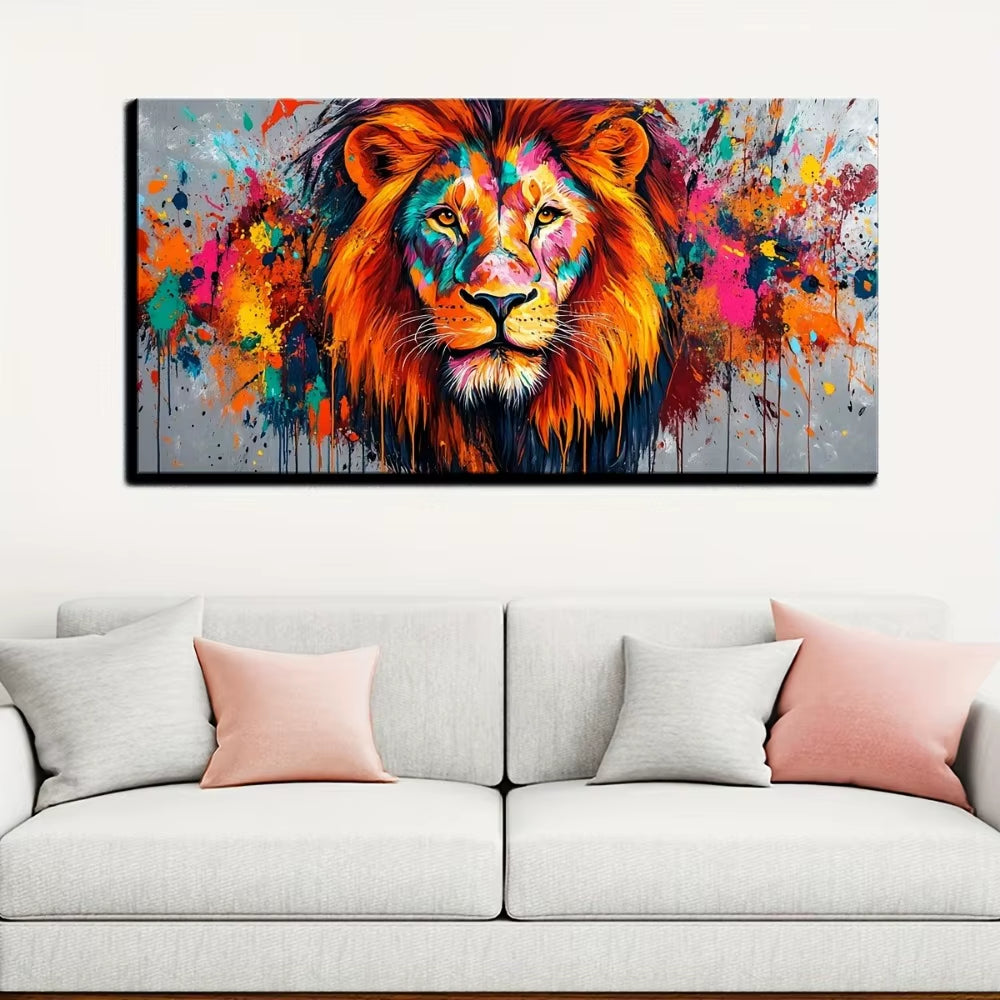 Majestic Lion Mural Wall Art on Solid Wood Canvas