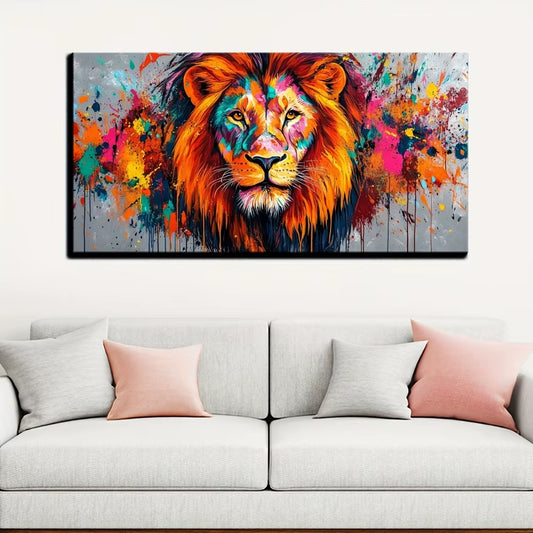Majestic Lion Mural Wall Art on Solid Wood Canvas