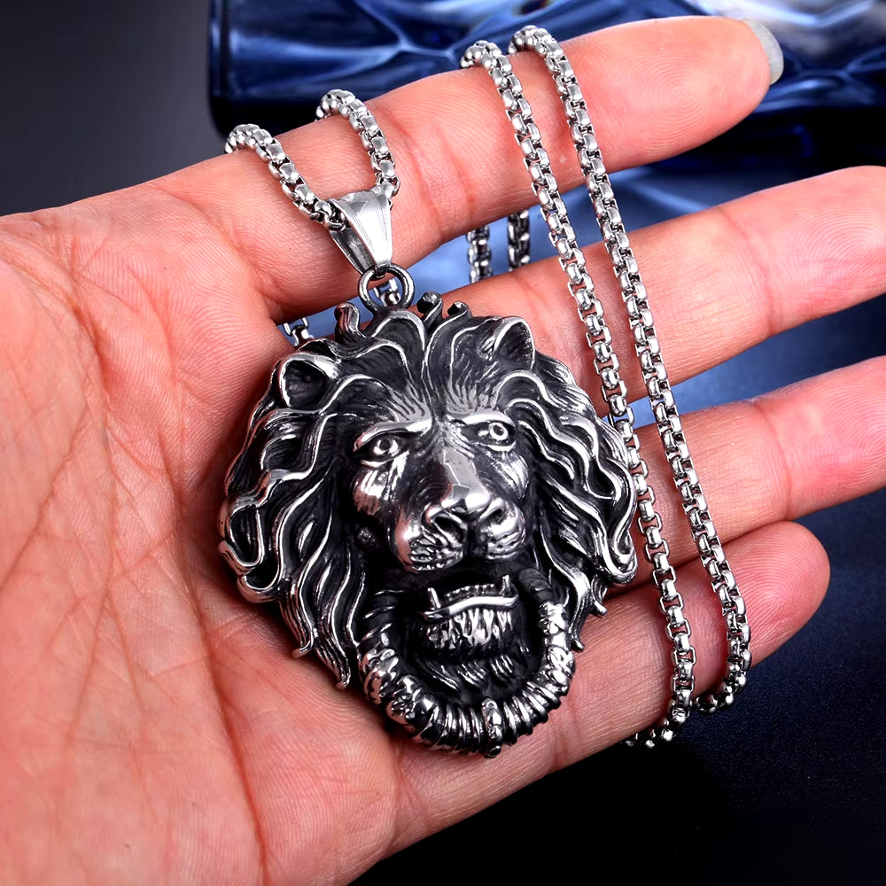 Fierce Lion Head Pendant Necklace