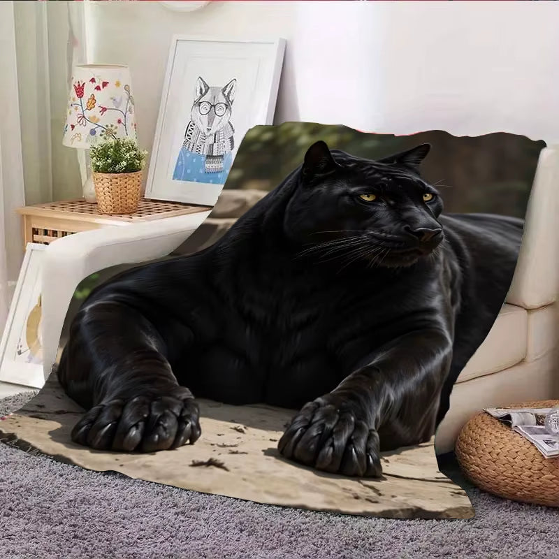 Black Jaguar Wildlife Cozy Throw Blanket 
