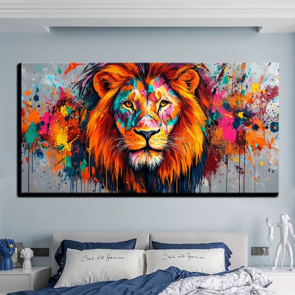Majestic Lion Mural Wall Art on Solid Wood Canvas