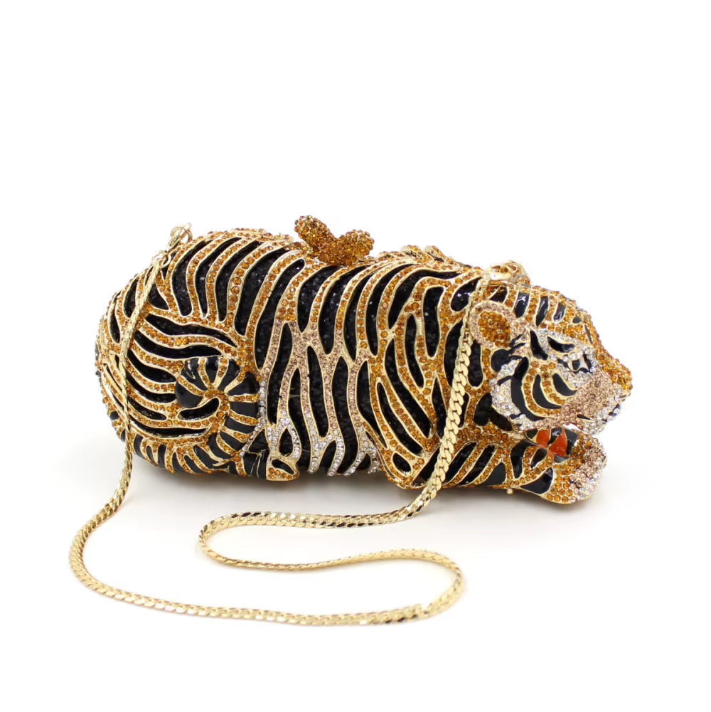 Luxury Tiger Rhinestone Evening Clutch – Gold or Silver 
