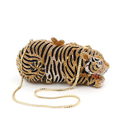 Luxury Tiger Rhinestone Evening Clutch – Gold or Silver 