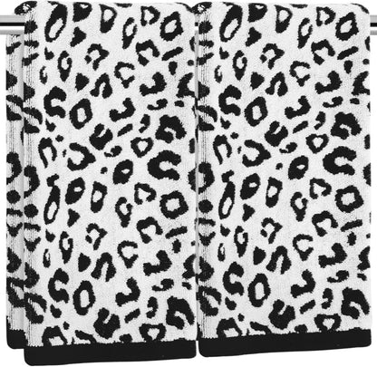 Stylish 2-Pack Snow Leopard Print Hand Towels with Reversible Design