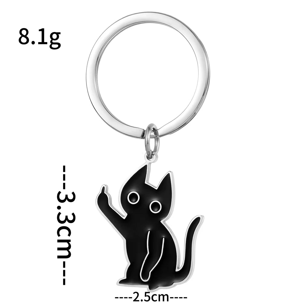 Moody Black Cat Keychain 