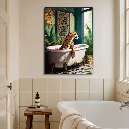 Cheetah in Tub Modern Art Canvas Wall Decor