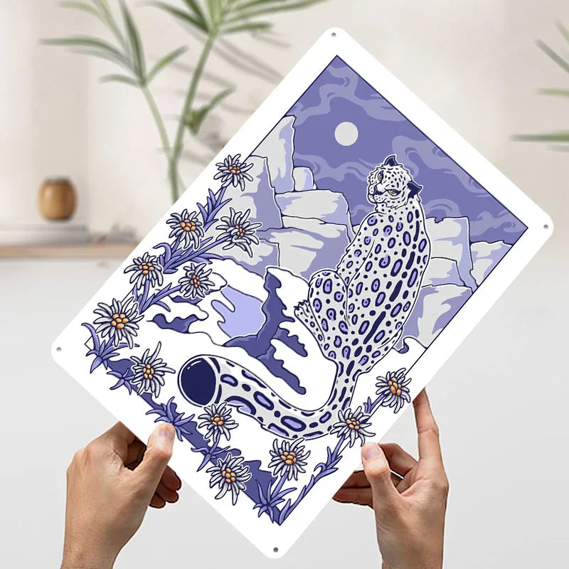 Snow Leopard Metal Wall Art Decor 