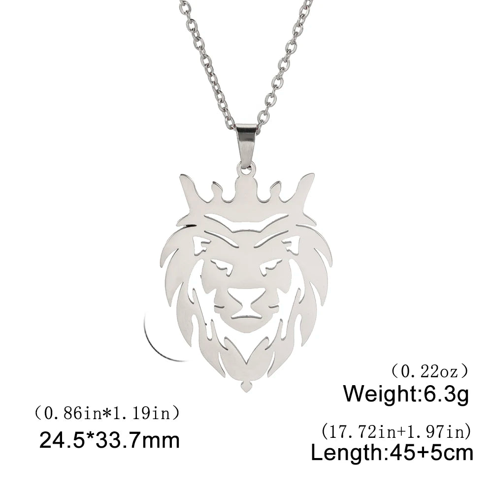Lion Head Necklace in Gold or Silver 