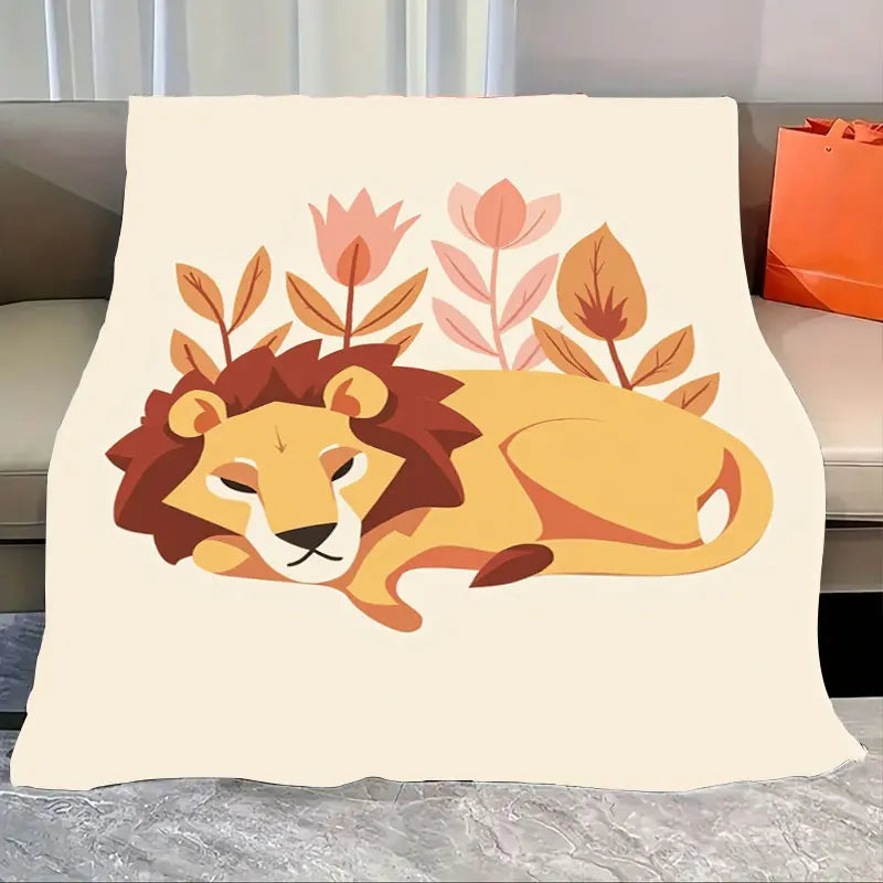  Cozy Lion Flannel Throw Blanket