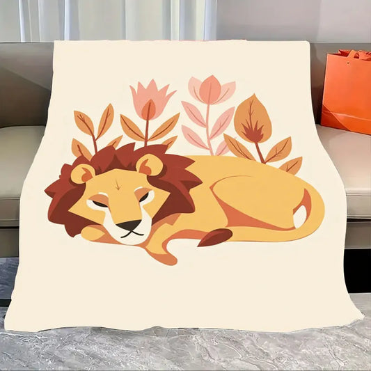  Cozy Lion Flannel Throw Blanket