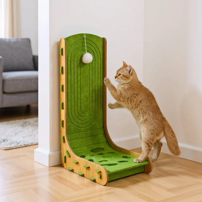 L-Shaped Cat Scratcher with Interactive Ball