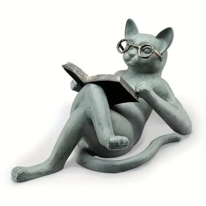 Reading Cat Sculpture- Encourage Reading Decor