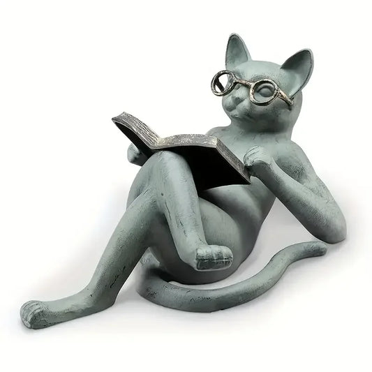 Reading Cat Sculpture- Encourage Reading Decor