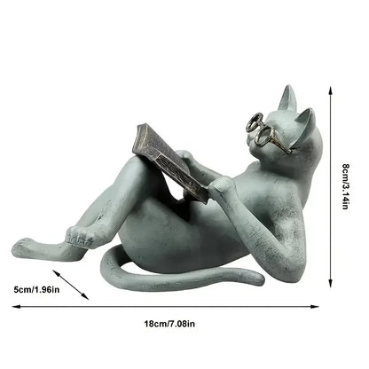 Reading Cat Sculpture- Encourage Reading Decor