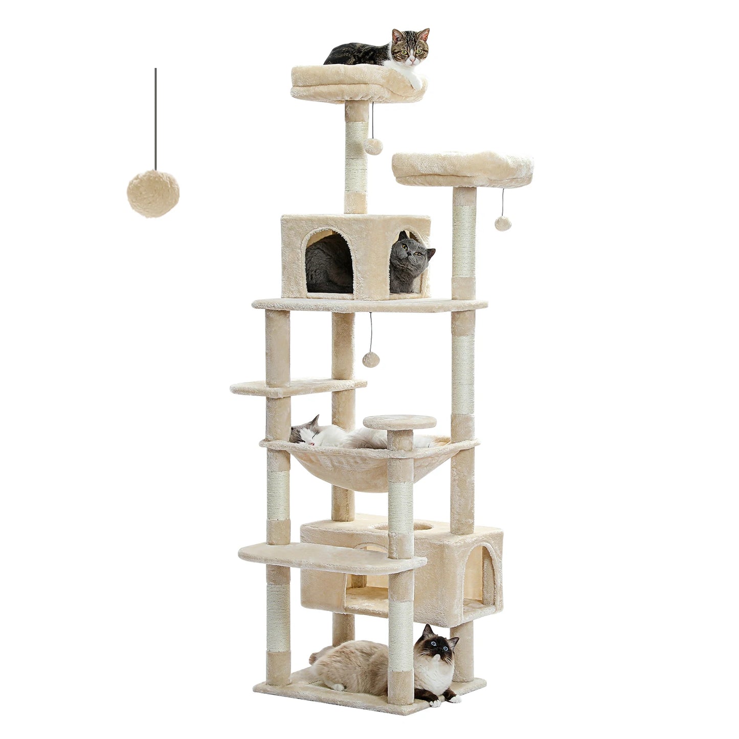 Large Cat Tree and Tower for Indoor Cats with Sisal-Covered Scratching Posts Spacious Hammock Padded Perches and Condos Cat Toys