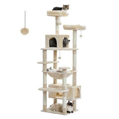 Large Cat Tree and Tower for Indoor Cats with Sisal-Covered Scratching Posts Spacious Hammock Padded Perches and Condos Cat Toys