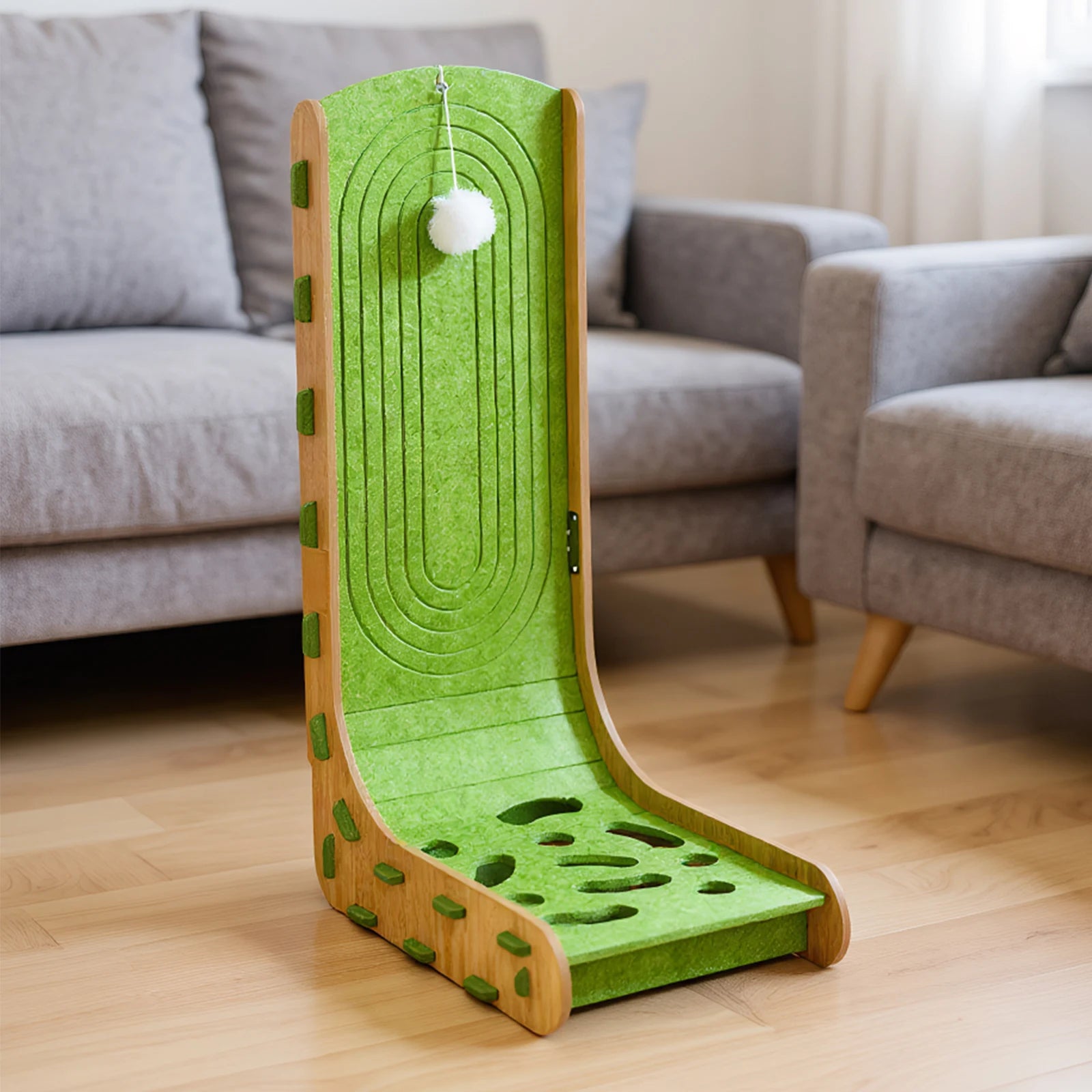 L-Shaped Cat Scratcher with Interactive Ball