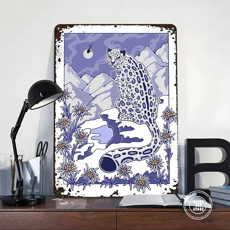 Snow Leopard Metal Wall Art Decor 