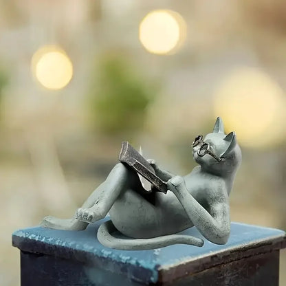 Reading Cat Sculpture- Encourage Reading Decor