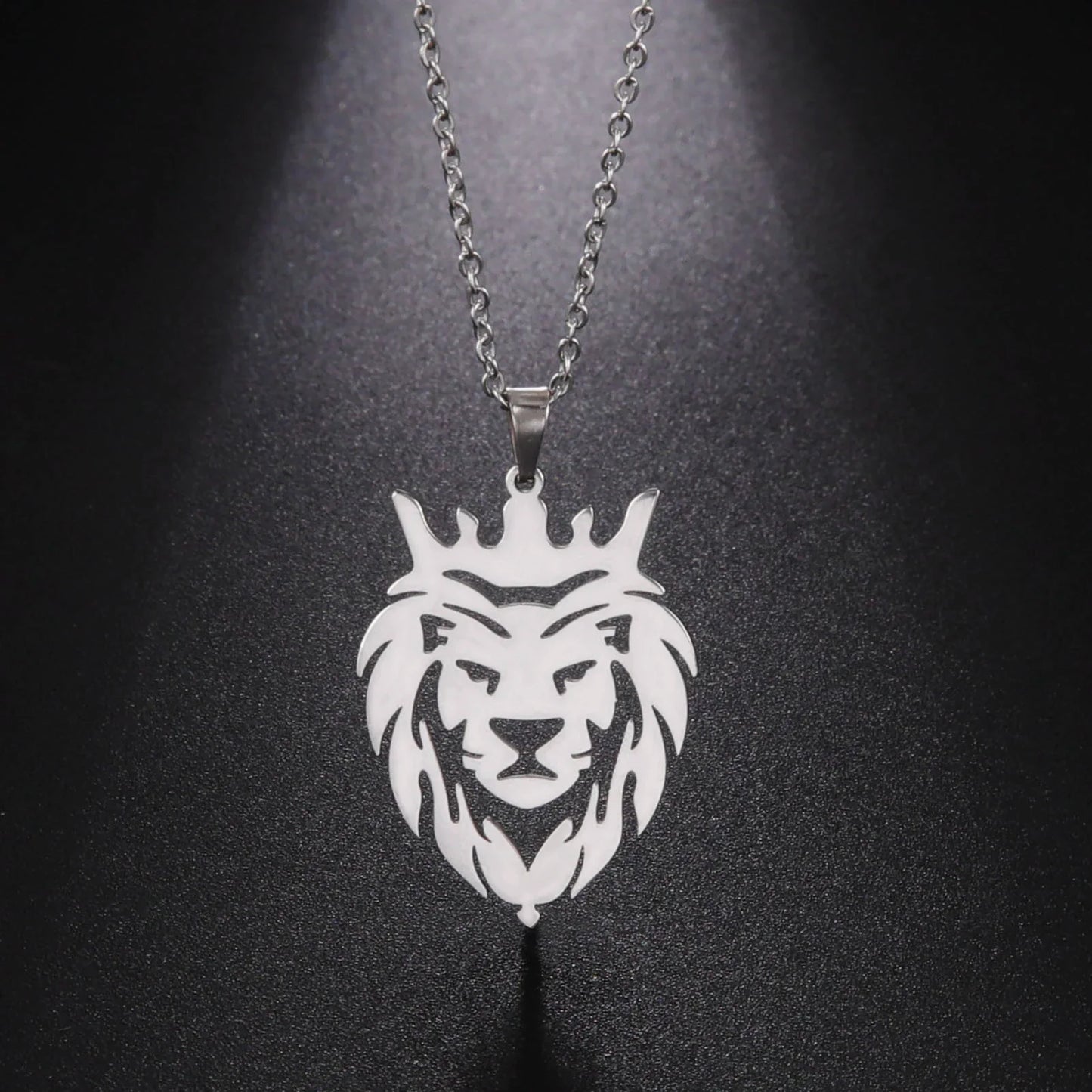 Crowned Lion Head Necklace in Gold or Silver 