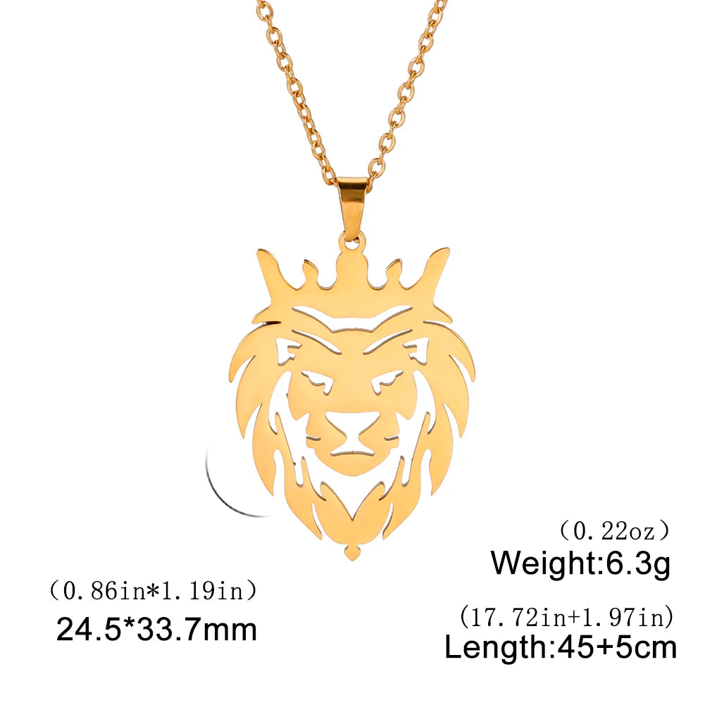 Lion Head Necklace in Gold or Silver 