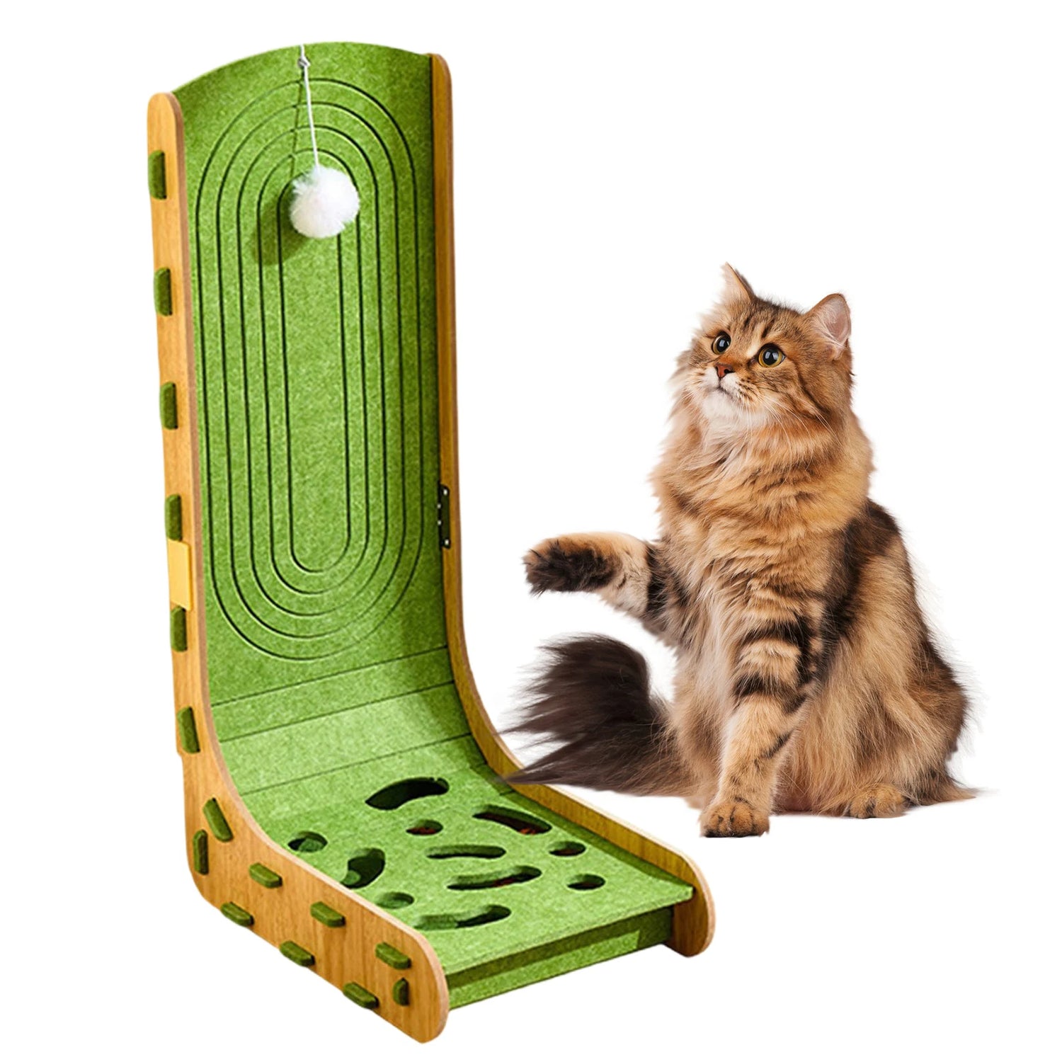 L-Shaped Cat Scratcher with Interactive Ball