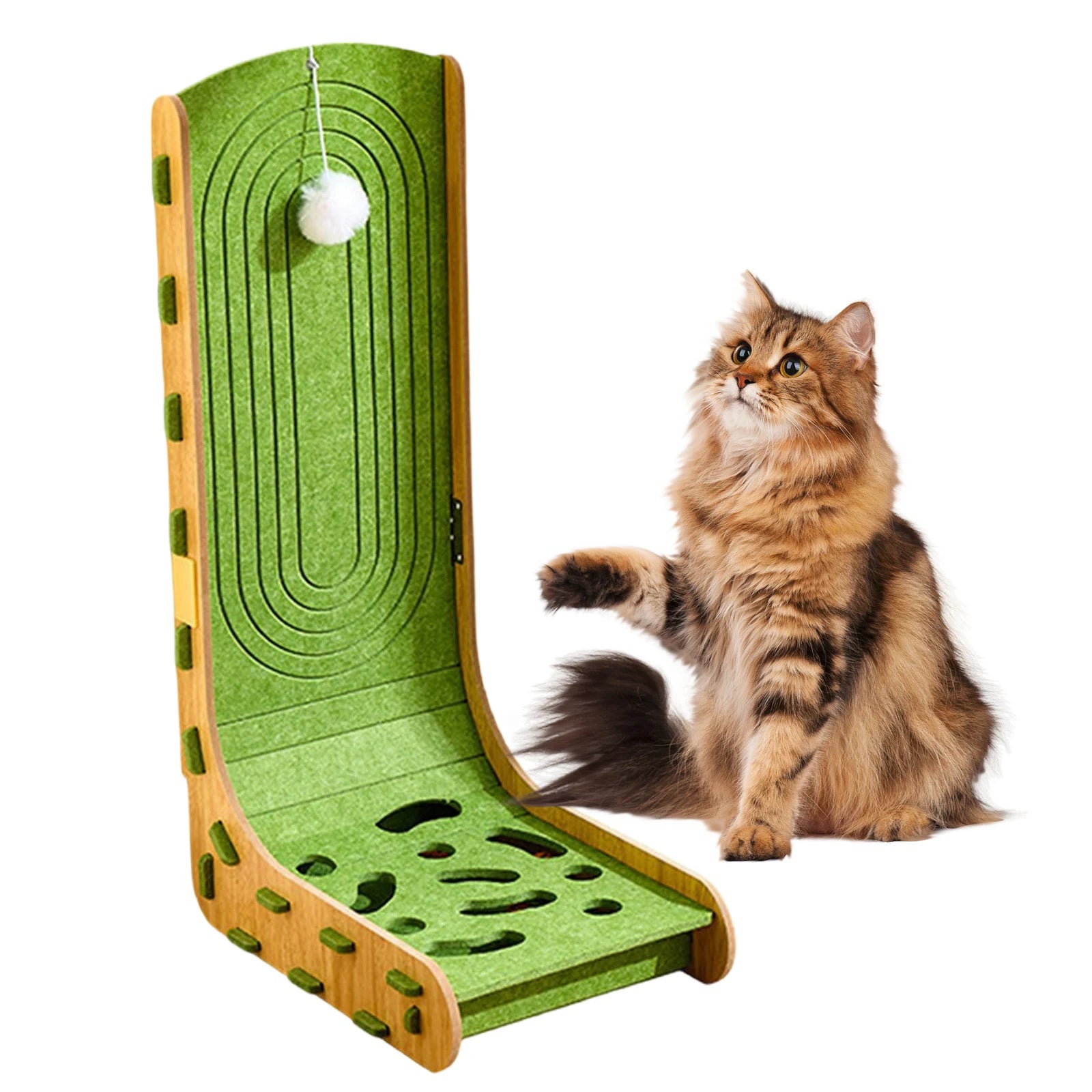 L-Shaped Cat Scratcher with Interactive Ball