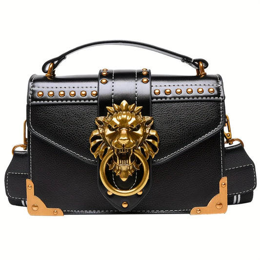 Mini Lion Vintage Lion Head Crossbody Bag in Black or Red