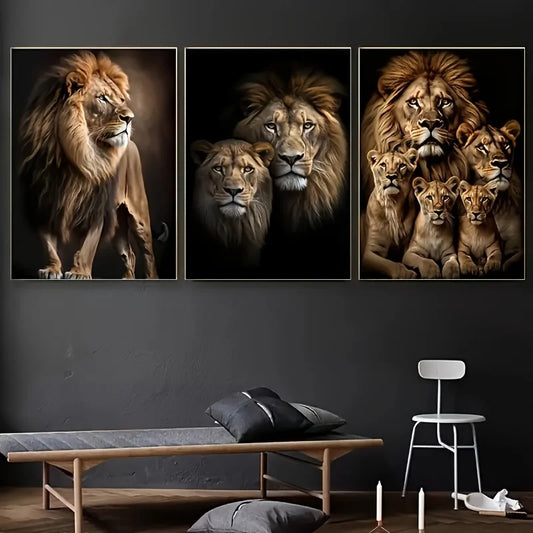 3Pcs Lion Family Canvas Wall Art Decor (No Frame Included) 