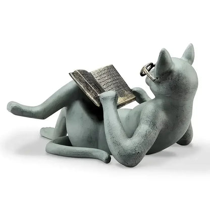 Reading Cat Sculpture- Encourage Reading Decor