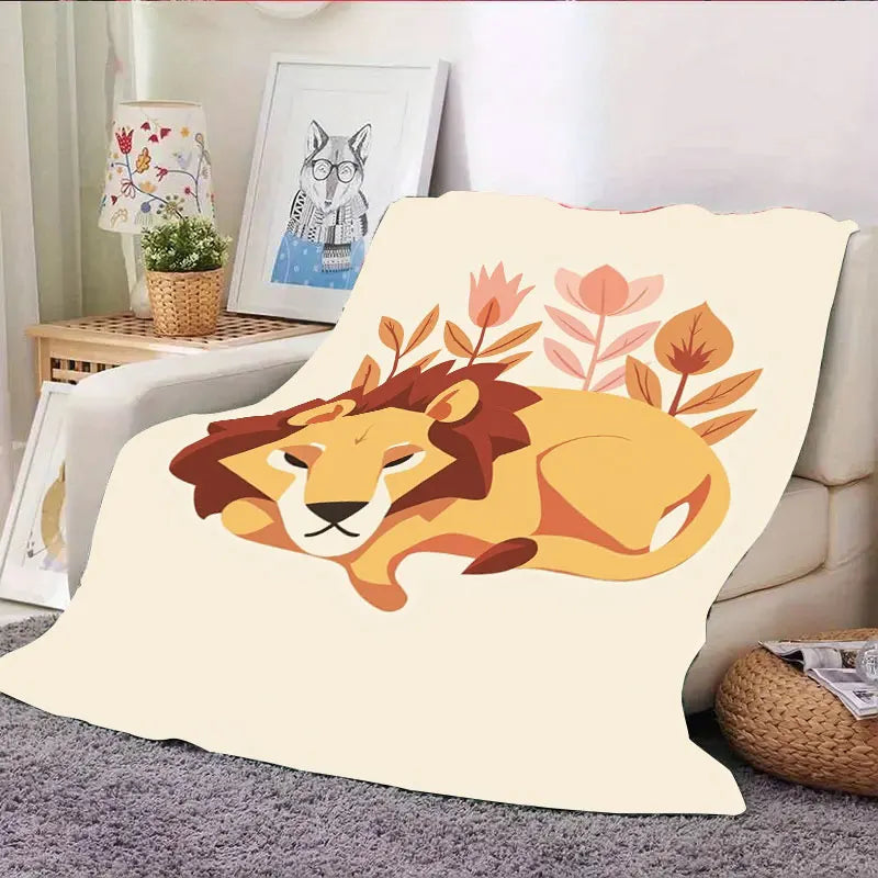  Cozy Lion Flannel Throw Blanket
