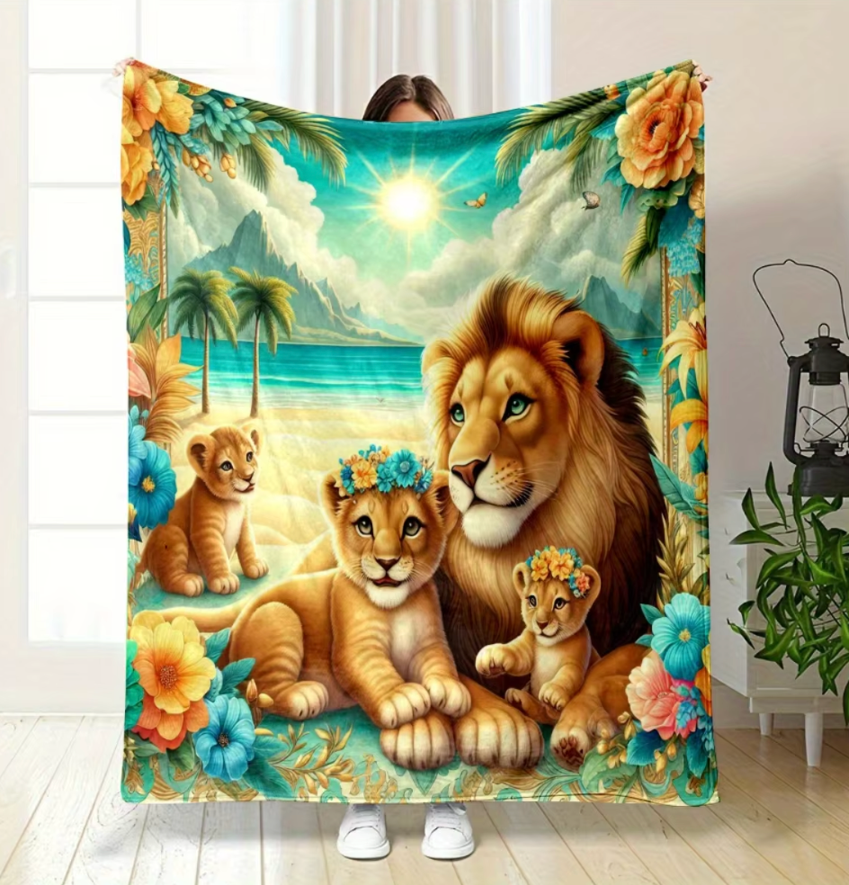 Lion and Cubs Flannel Blanket