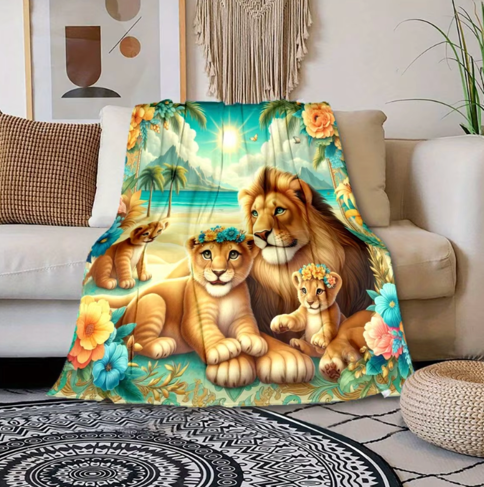 Lion and Cubs Flannel Blanket