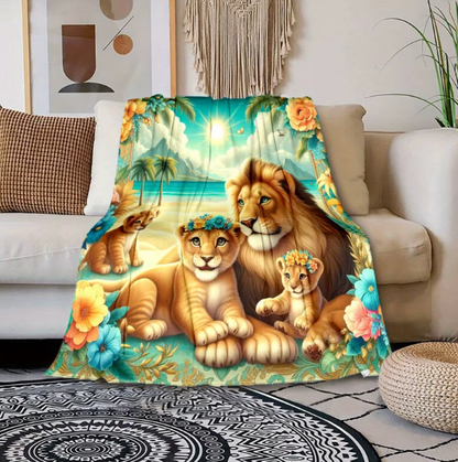 Lion and Cubs Flannel Blanket
