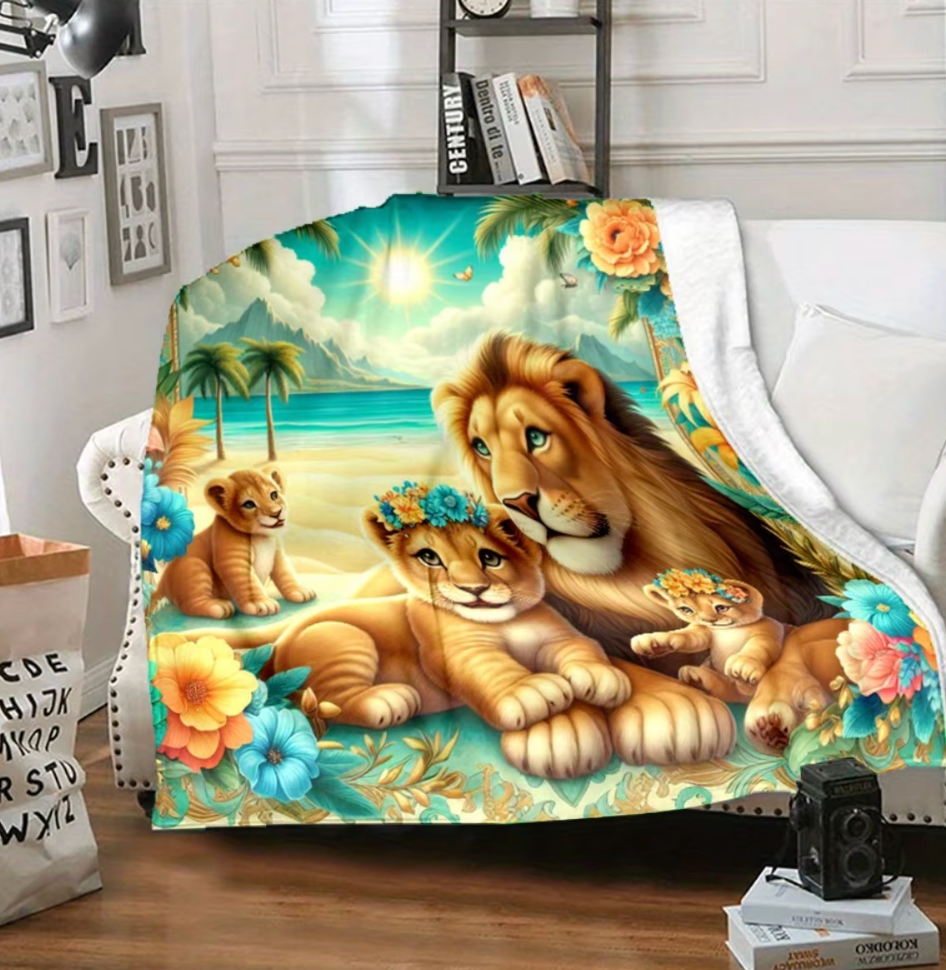 Lion and Cubs Flannel Blanket