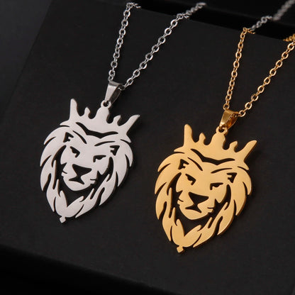 Lion Head Necklace in Gold or Silver 