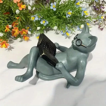 Reading Cat Sculpture- Encourage Reading Decor