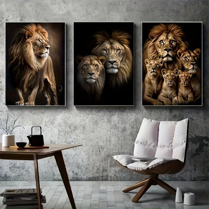 3Pcs Lion Family Canvas Wall Art Decor (No Frame Included) 