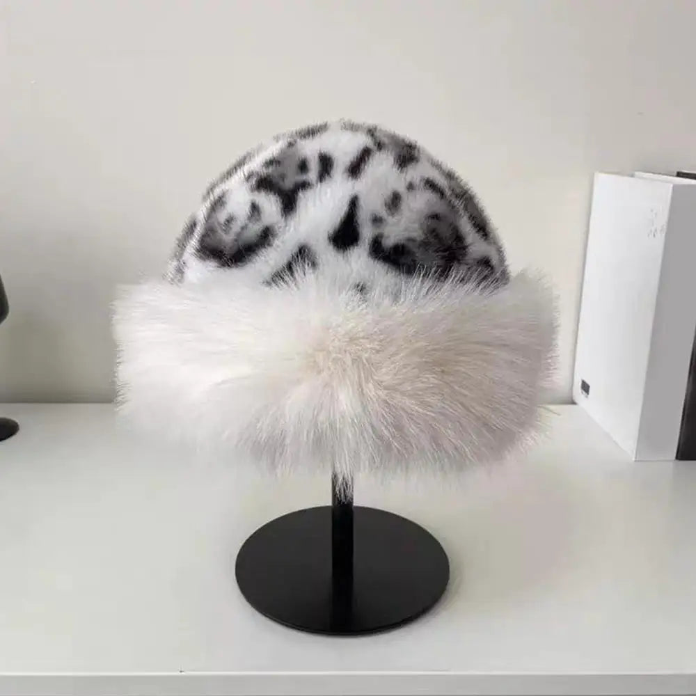 Snow Leopard Faux Fur Hat (White or Black Trim Available) 