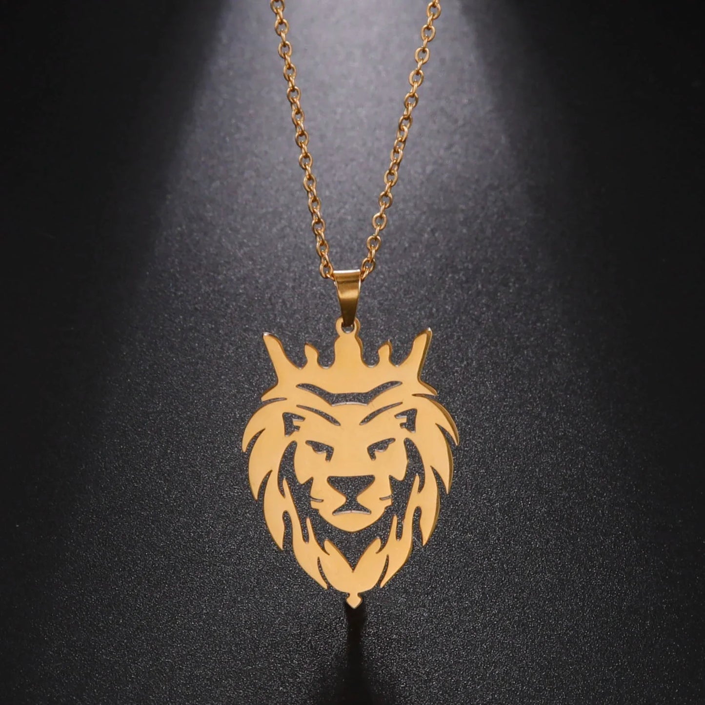 Crowned Lion Head Necklace in Gold or Silver 
