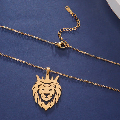 Lion Head Necklace in Gold or Silver 
