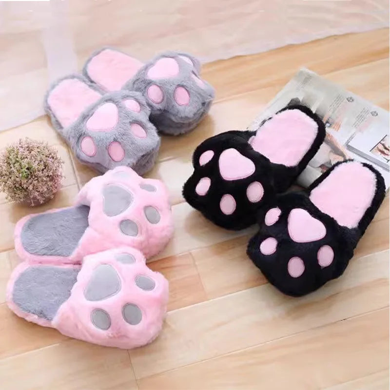 Comfy Cat Paw Slippers: Black, PInk & Gray Colors