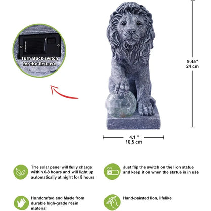 Solar Powered Lion Garden Statue Decor
