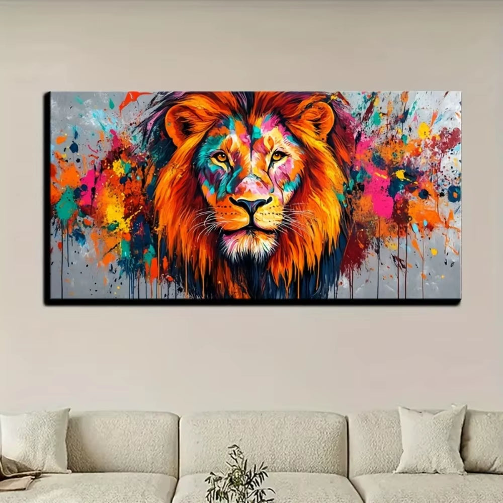 Majestic Lion Mural Wall Art on Solid Wood Canvas