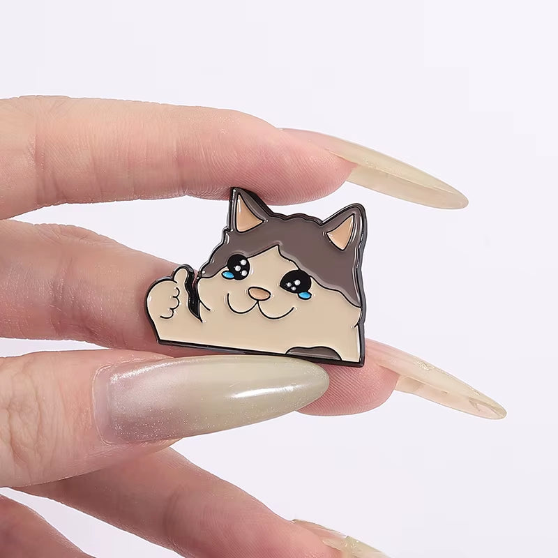 Thumbs up Crying Cat Pin 