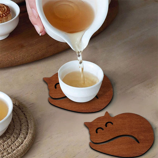 Wooden Cat Shaped Coaster
