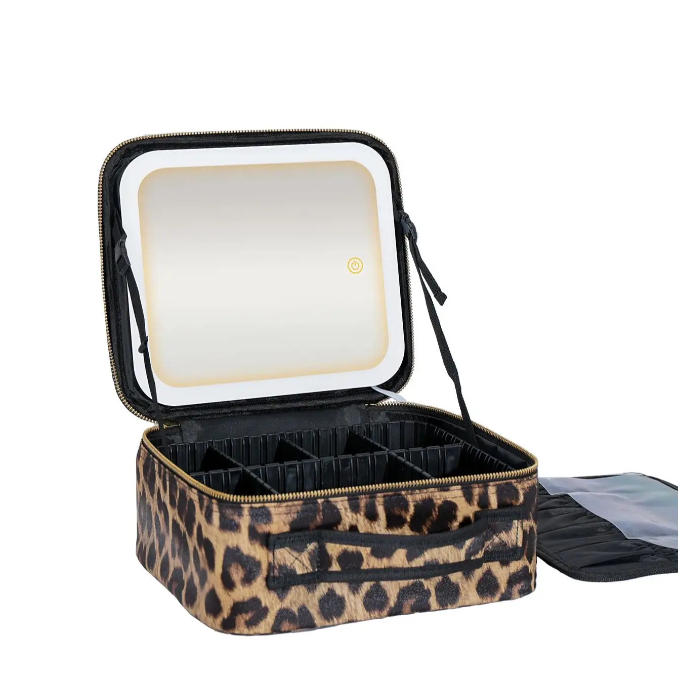 Leopard Cosmetic Bag with Mirror and 3 Color Dimmable LED Lights