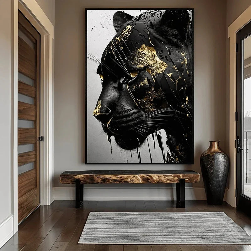Artsy Black & Gold Jaguar, Canvas Wall Art Home Decor